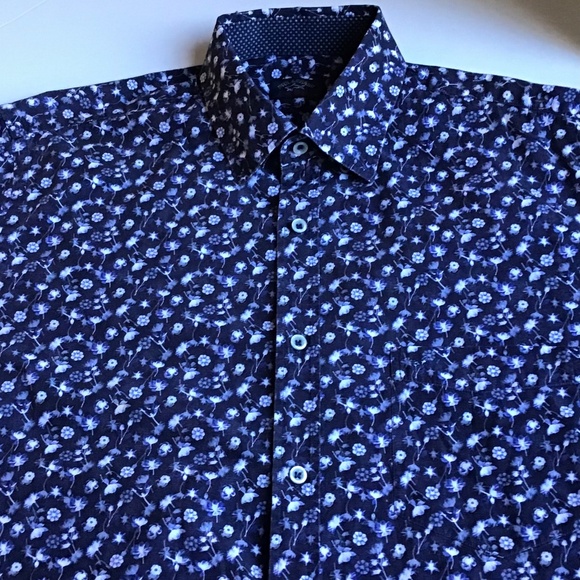 Paul & Shark black with purple flowers  cotton shirt Sz 16.5 made in Italy 🇮🇹 - Picture 5 of 10